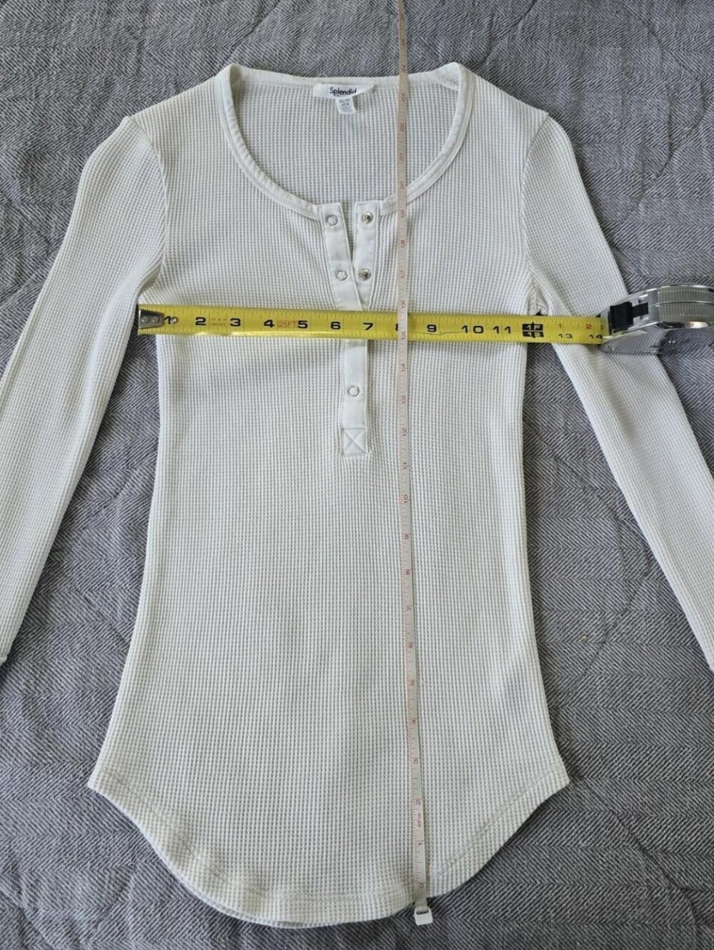 Splendid Waffle Knit Henley Long Sleeve Top XS Cream Off White - Picture 4 of 5